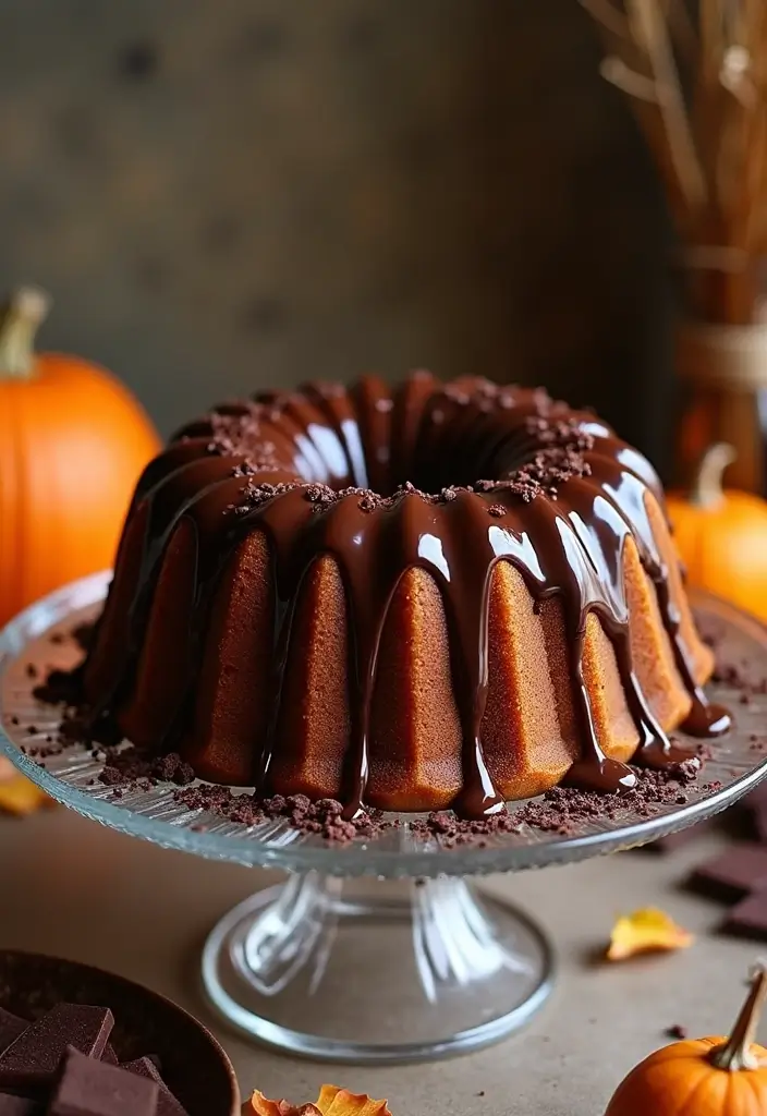 25 Pumpkin Bundt Cake Recipes That Are Pure Fall Perfection - 10. Pumpkin Bundt Cake with Chocolate Ganache