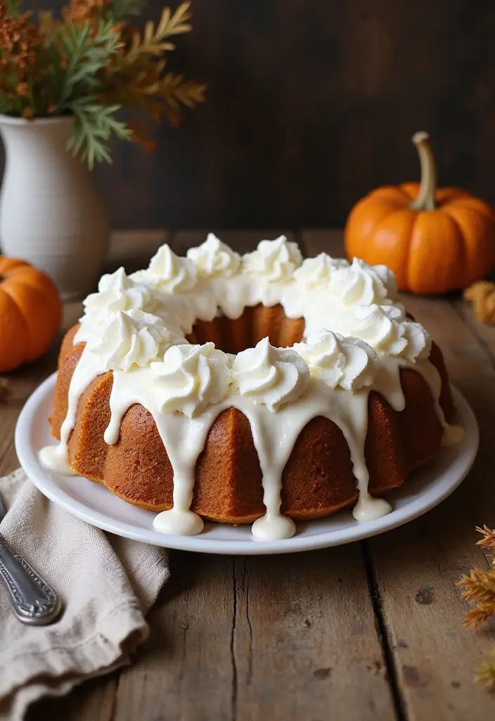 25 Pumpkin Bundt Cake Recipes That Are Pure Fall Perfection - 19. Pumpkin Bundt Cake with Whipped Cream Topping