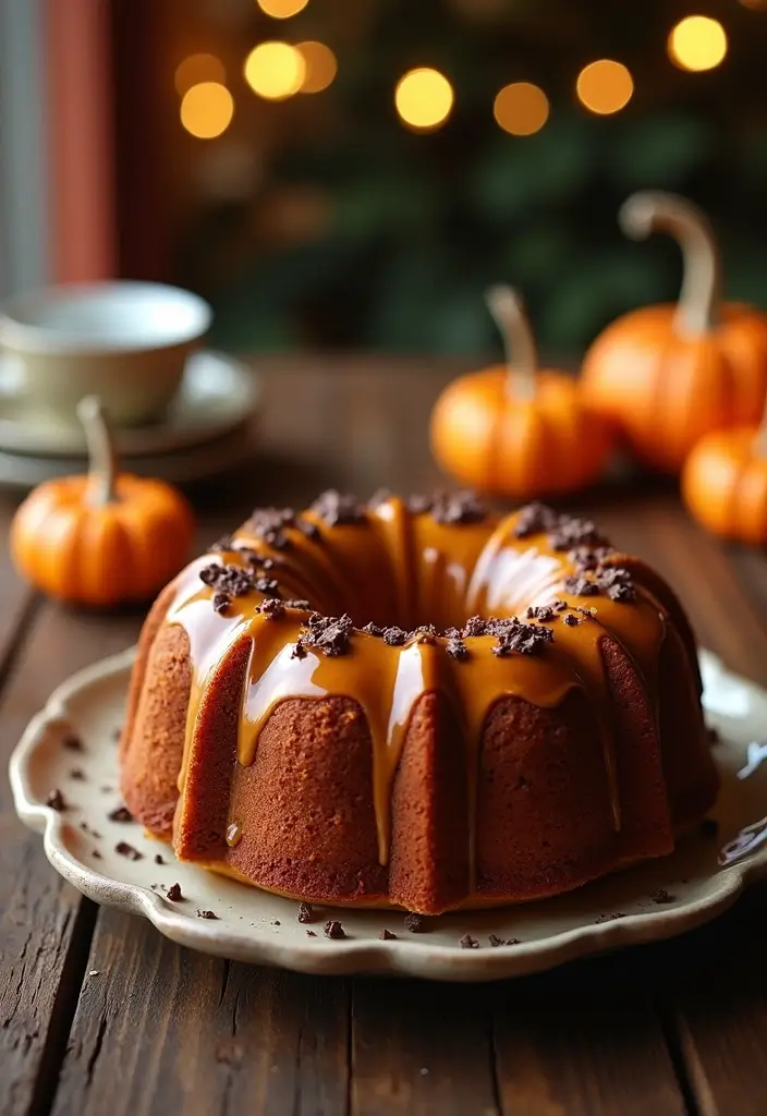 25 Pumpkin Bundt Cake Recipes That Are Pure Fall Perfection - 22. Pumpkin Bundt Cake with Chopped Chocolate Topping