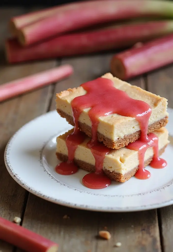 25 Rhubarb Cake Recipes That Celebrate Spring Flavors - 20. Rhubarb Cheesecake Bars