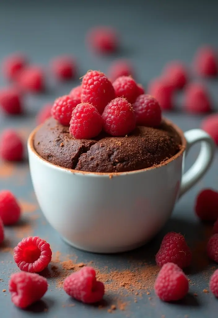 27 Mug Cake Recipes You Can Make in Minutes - 18. Raspberry Chocolate Mug Cake