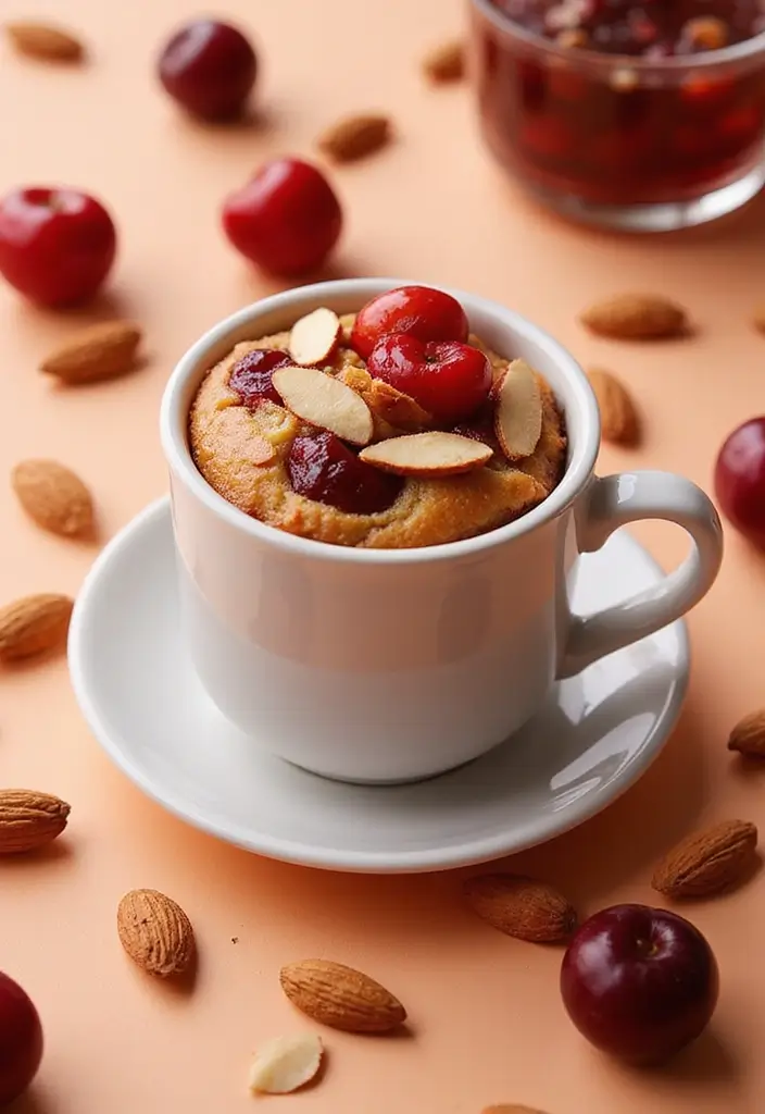 27 Mug Cake Recipes You Can Make in Minutes - 24. Cherry Almond Mug Cake