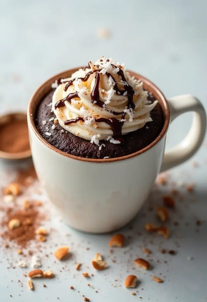 27 Mug Cake Recipes You Can Make in Minutes - 25. Coconut Chocolate Mug Cake