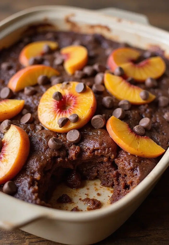 27 Peach Dump Cake Recipes You’ll Want All Summer Long - 17. Chocolate Peach Dump Cake