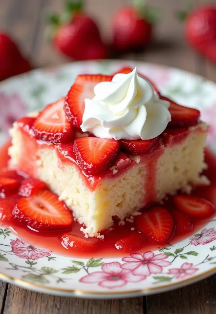 27 Poke Cake Recipes That Are Fun, Flavorful & Moist - 3. Strawberry Shortcake Poke Cake