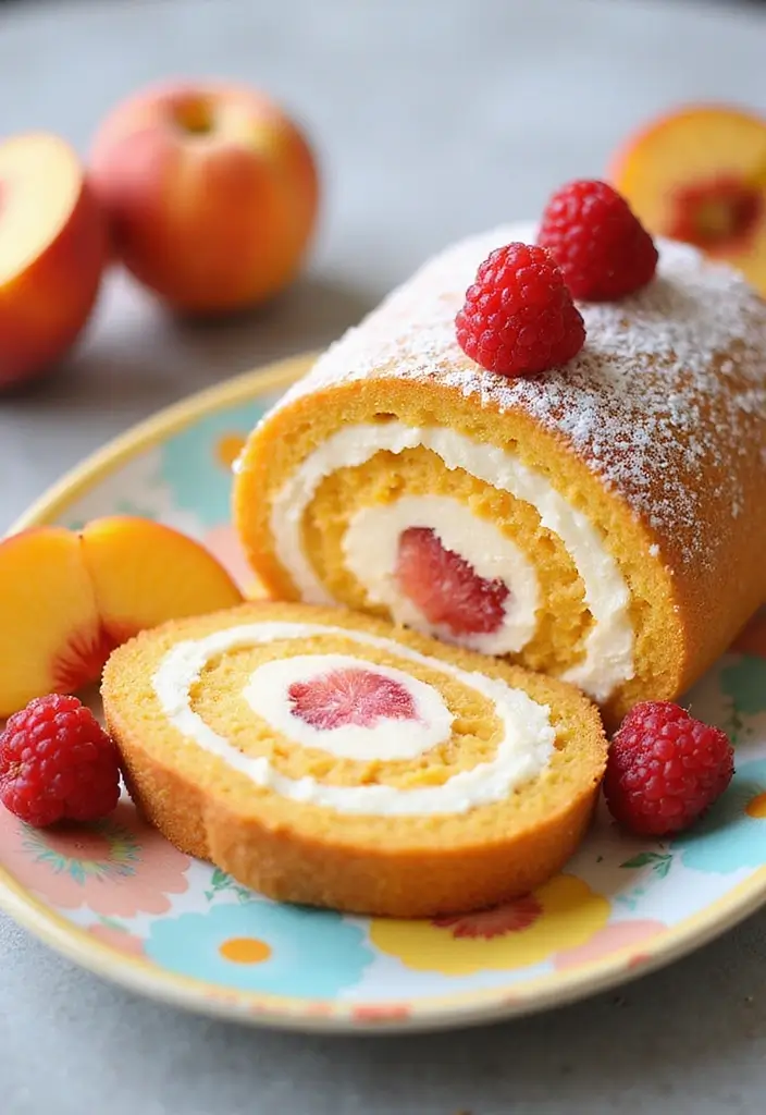 30 Cake Roll Recipes That Look Fancy but Are Easy to Make - 10. Peach Melba Cake Roll
