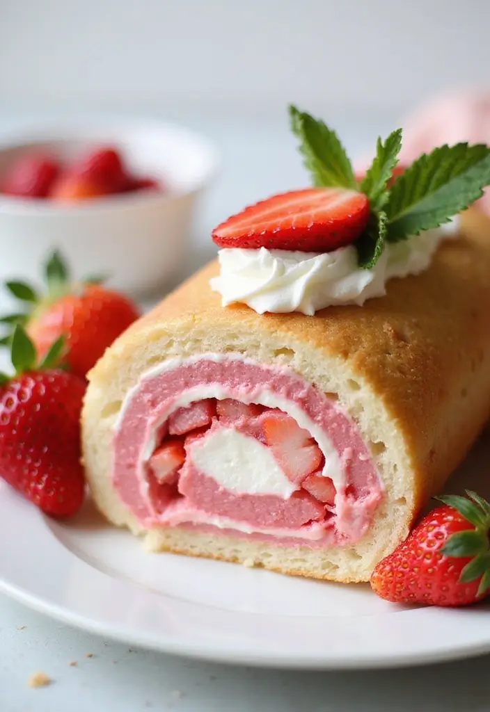 30 Cake Roll Recipes That Look Fancy but Are Easy to Make - 2. Strawberry Shortcake Roll