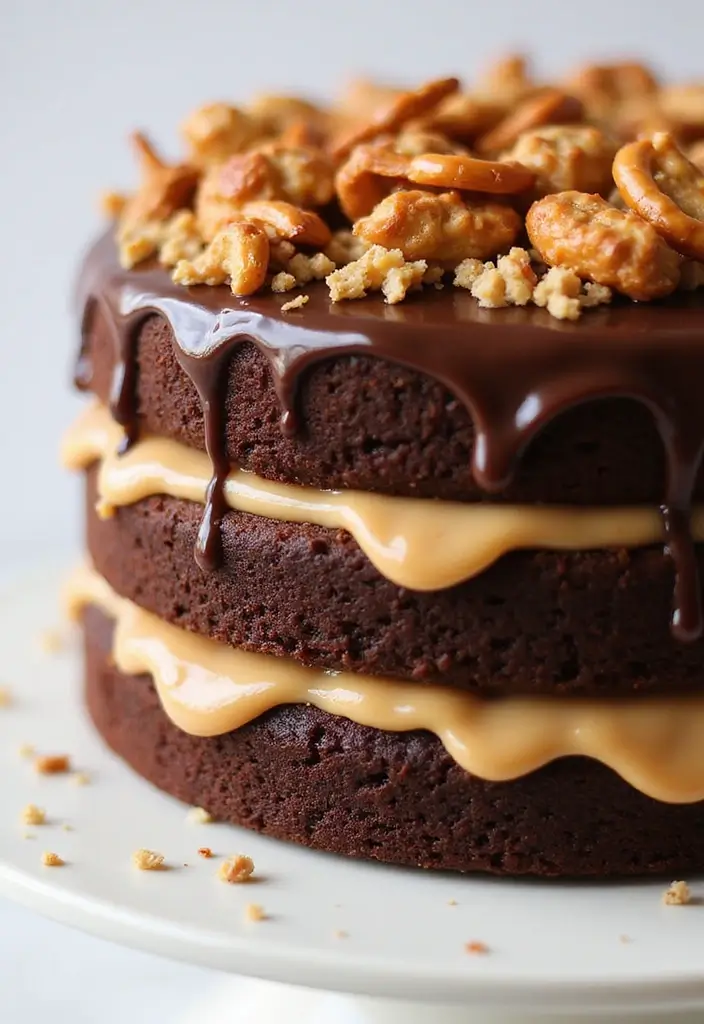 30 Gooey Cake Recipes That Melt in Your Mouth - 23. Chocolate Caramel Pretzel Cake