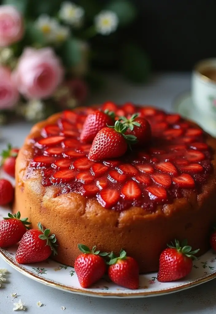 30 Strawberry Cake Recipes Bursting with Sweet Berry Flavor - 18. Strawberry Upside-Down Cake