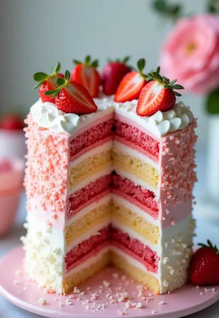 30 Strawberry Cake Recipes Bursting with Sweet Berry Flavor - 29. Strawberry Coconut Macaron Cake