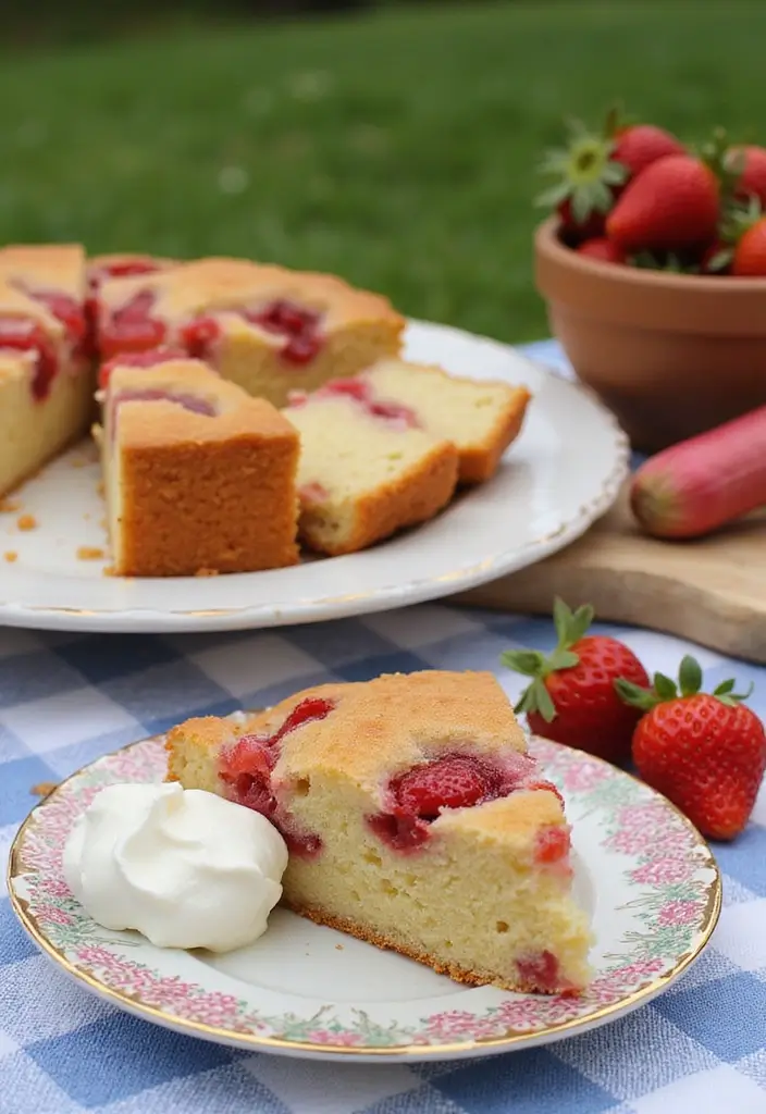 30 Strawberry Cake Recipes Bursting with Sweet Berry Flavor - 9. Strawberry Rhubarb Cake