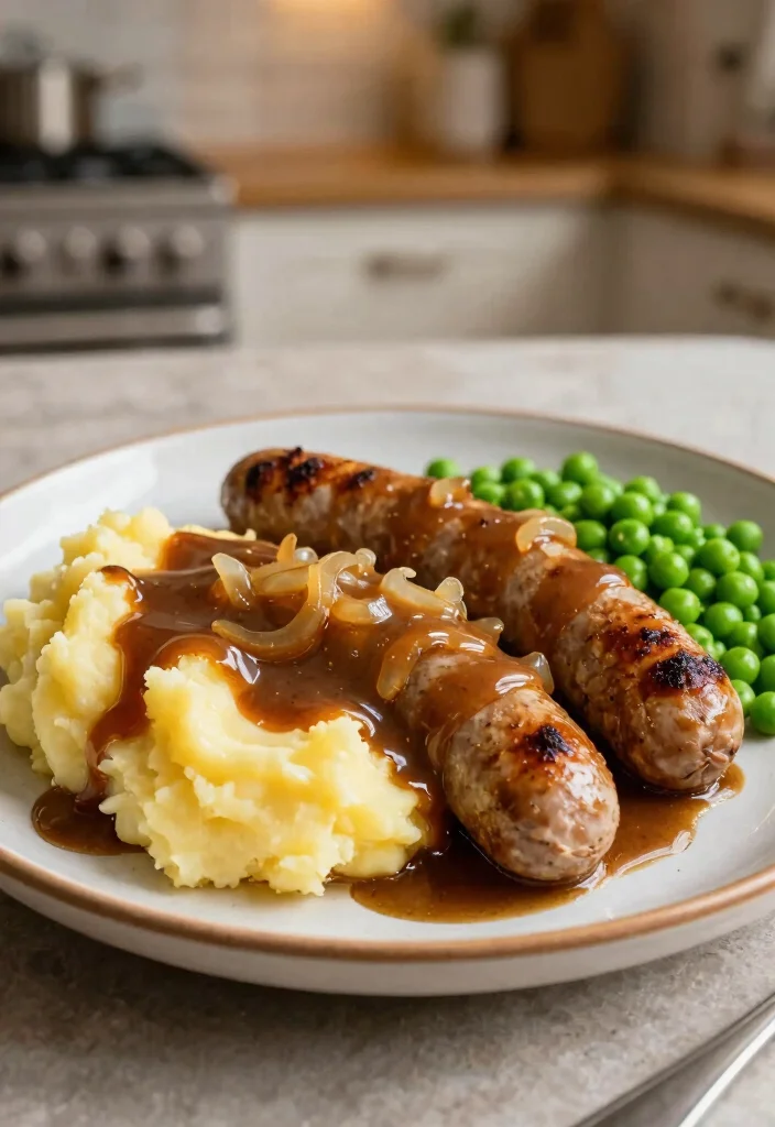 10 English Vegetarian Recipes for Classic Cozy Plant Meals - 9. Bangers and Mash with Onion Gravy
