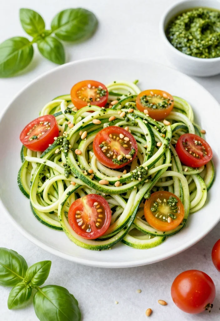 10 Healthy Five-Ingredient Recipes for Fast Simple Eating - 7. Zucchini Noodles with Pesto