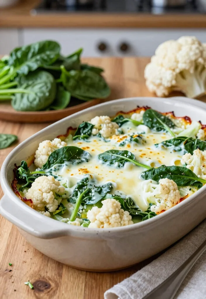 10 Keto Cauliflower Casserole Recipes for Cozy Low-Carb Comfort - 2. Cauliflower and Spinach Bake