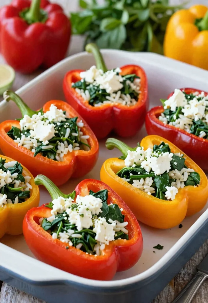 10 Onion-Free Garlic-Free Vegetarian Recipes for Gentle Eating - 7. Spinach and Feta Stuffed Peppers