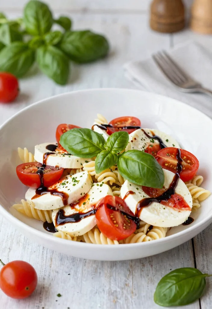 10 Vegan Pasta Salad Recipes for Fresh Easy Meal Bowls - 10. Caprese Pasta Salad with Balsamic Glaze