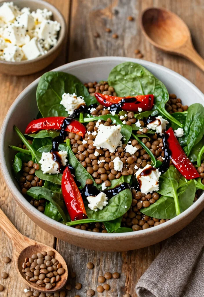 10 Vegetarian Protein Salad Recipes for Easy Filling Meals - 2. Lentil Spinach Salad with Feta