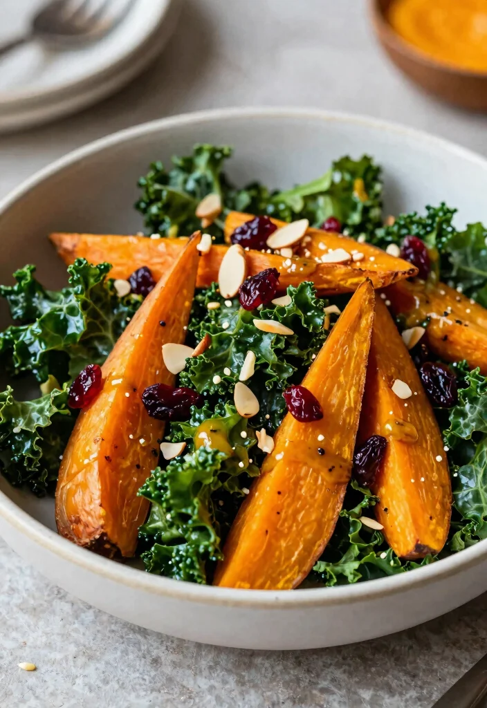 10 Vegetarian Protein Salad Recipes for Easy Filling Meals - 5. Roasted Sweet Potato and Kale Salad