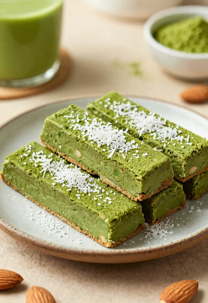 12 Healthy Sweet Snack Recipes for Light Naturally Sweet Bites - 10. Matcha Almond Joy Bars