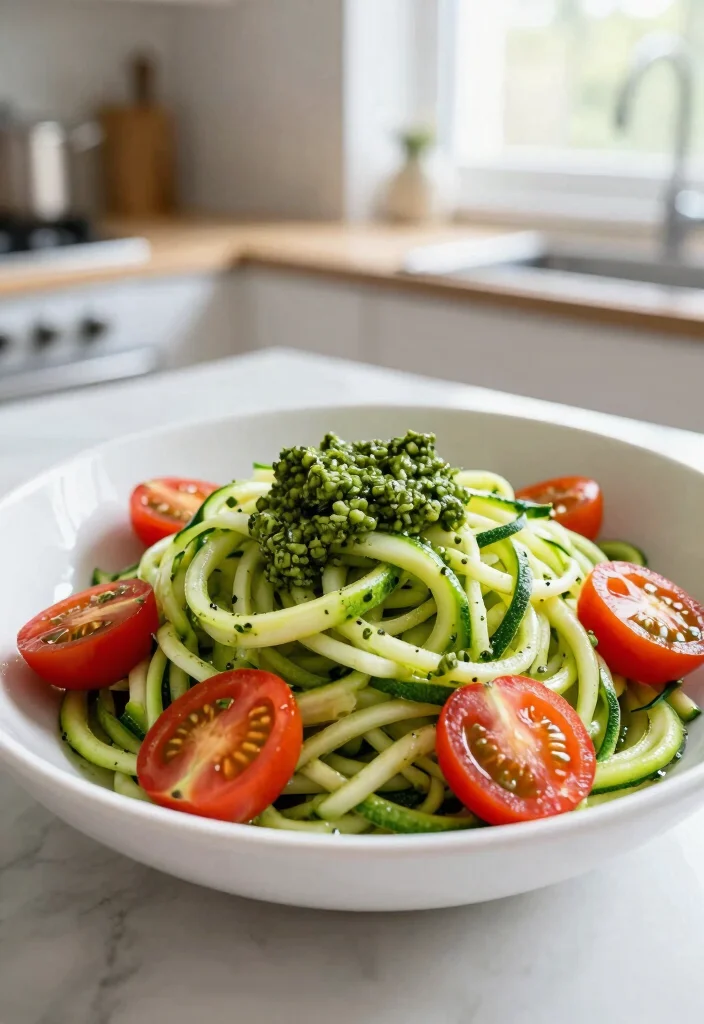 12 Macro-Friendly Dinner Recipes for Easy Balanced Eating - 9. Zucchini Noodles with Pesto & Cherry Tomatoes