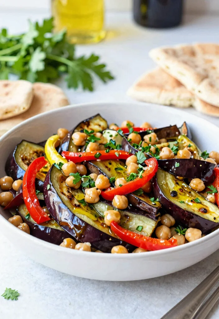 12 Vegan Eggplant Recipes for Fresh Flavorful Plant Meals - 11. Eggplant and Chickpea Salad