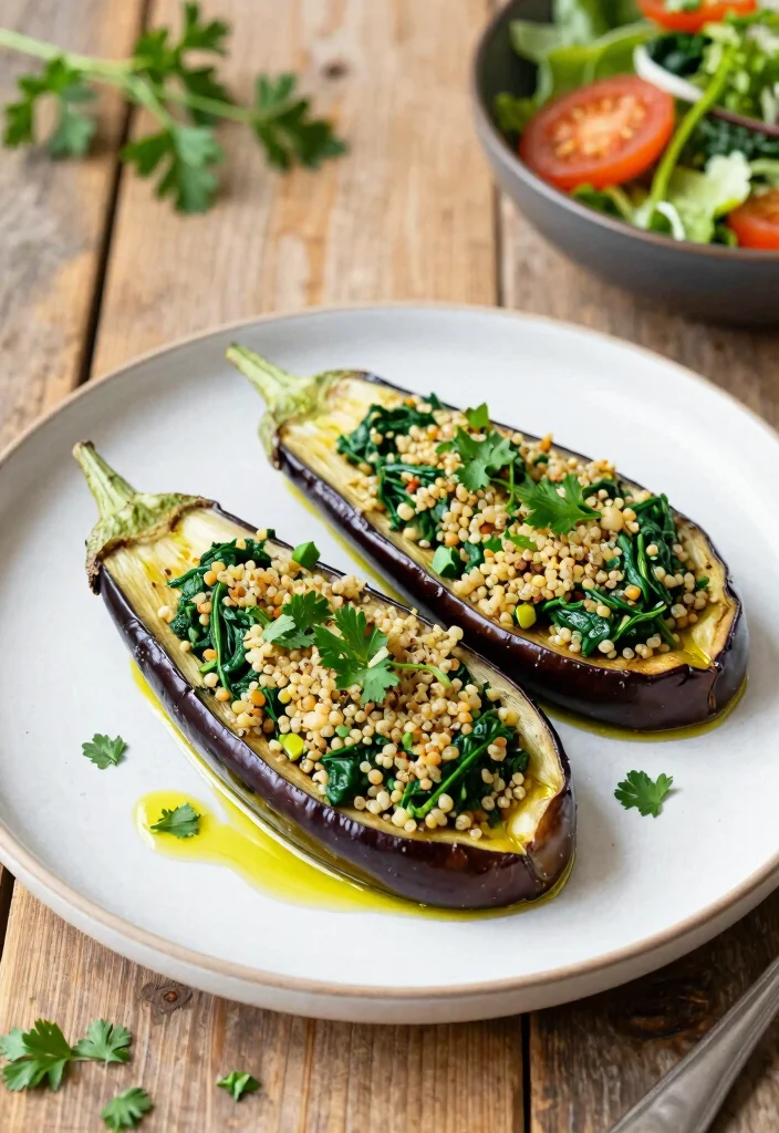 12 Vegan Eggplant Recipes for Fresh Flavorful Plant Meals - 2. Stuffed Eggplant with Quinoa and Greens