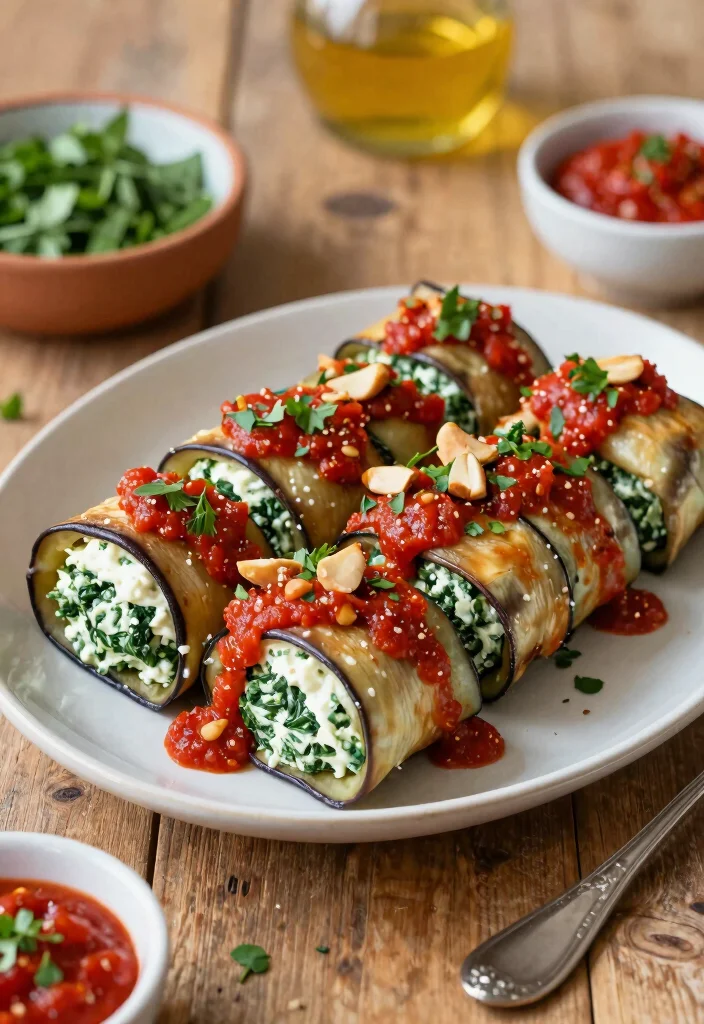 12 Vegan Eggplant Recipes for Fresh Flavorful Plant Meals - 9. Eggplant Rolls with Spinach and Vegan Ricotta